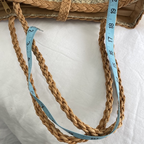 FUJI Eco-Friendly Recycled Material w Straw Shoulder Handbag Zipper Closure Top - Picture 11 of 11